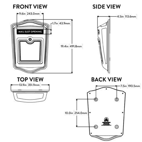 Diagram of Maison locking wall mount mailbox