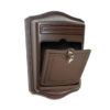 Open brown wall mount mailbox with lock and key