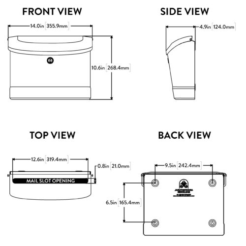 Diagram of Princeton locking wall mount mailbox