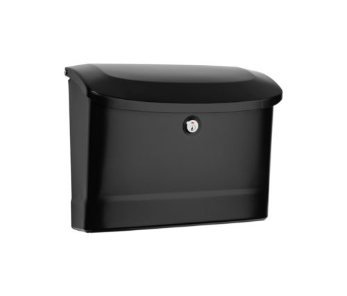 Side of black wall mount mailbox