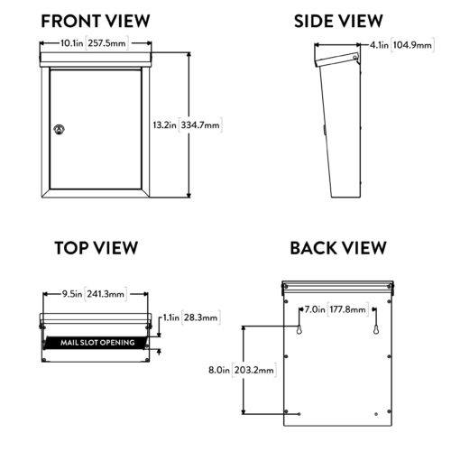 Diagram of Chelsea locking wall mount mailbox