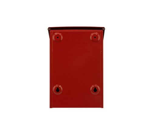 Bottom of red wall mount mailbox