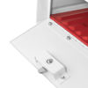 Open white mailbox with red interior