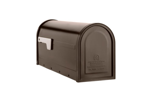 Bronze mailbox with silver flag