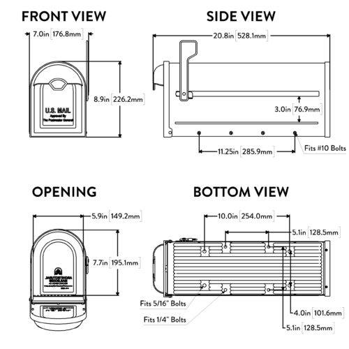 Diagram of the winston post mount mailbox