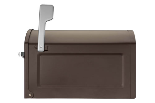 Bronze mailbox with gray flag raised