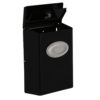 Open black wall mount mail box with silver "mail" plaque