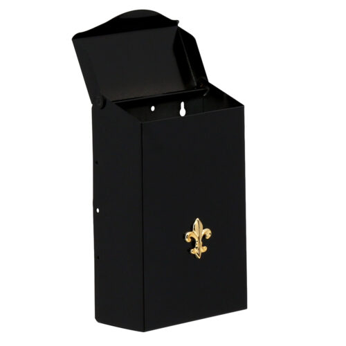 Side of open black wall mount mailbox