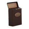 Side of brown wall mount mailbox with flap open