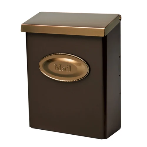 Side of brown wall mount mailbox