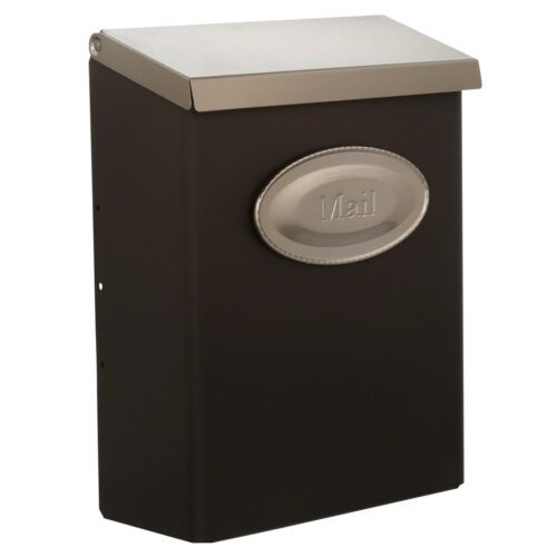 Side of brown wall mount mailbox