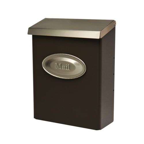 Side of brown wall mount mailbox