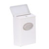 Side of white wall mount mailbox with flap open