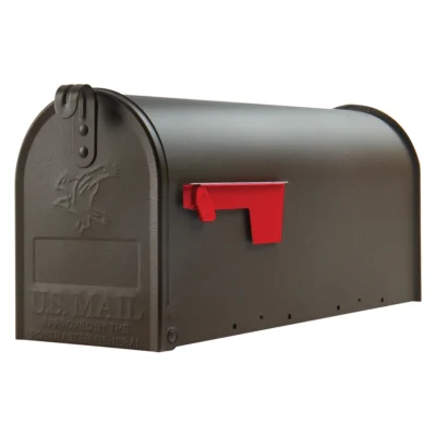 Side of Brown Mailbox with Red Flag