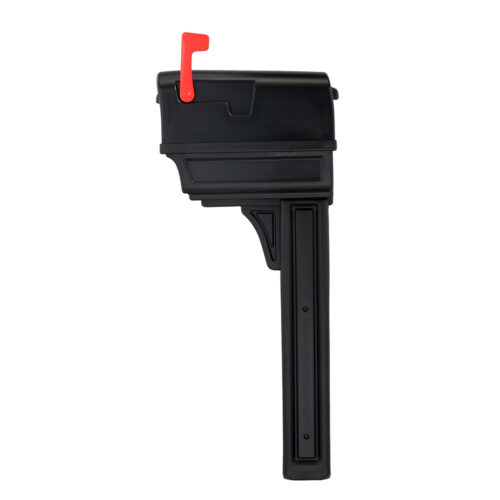 Side of Black Mailbox with Red Flag Raised