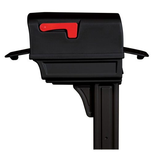 Side of Double Door Black Mailbox with Red Flag