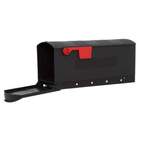 Side of Black Post Mount Mailbox with Door Opened