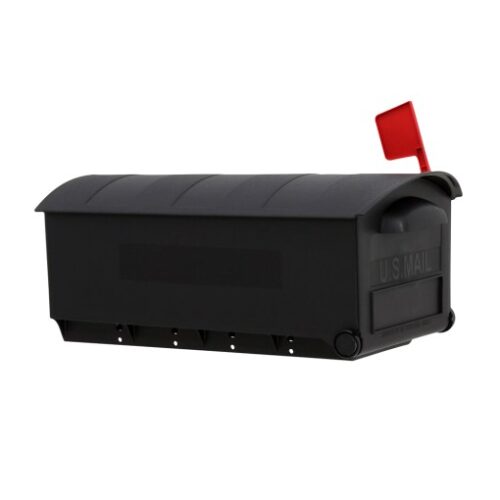 Side of Black Post Mount Mailbox with Red Flag Raised