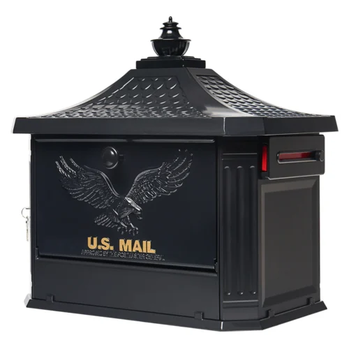 Side of Black Post Mount Mailbox