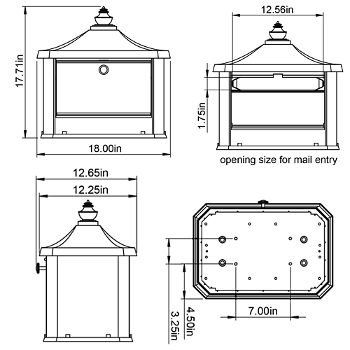 Diagram of Black Post Mount Mailbox