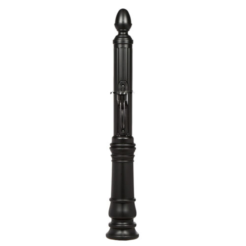 Front of black Victorian mailbox post