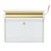 White wall mount mailbox with red flag raised