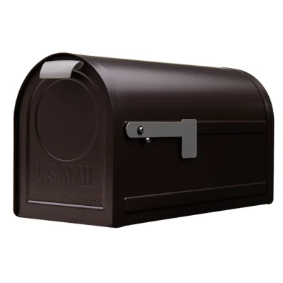 Side of Bronze Post Mount Mailbox with Silver Flag