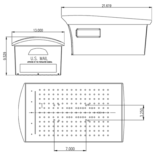 Diagram of Locking Post Wall Mount Mailbox