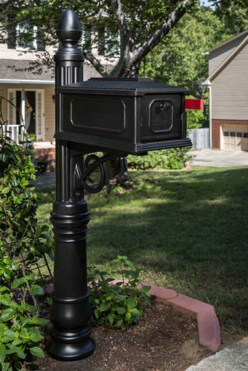 Decorative background of side of black Stratford Mailbox