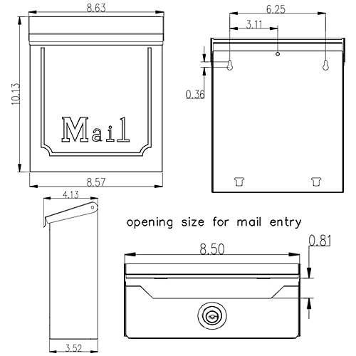 Diagram of Locking Wall Mount Mailbox